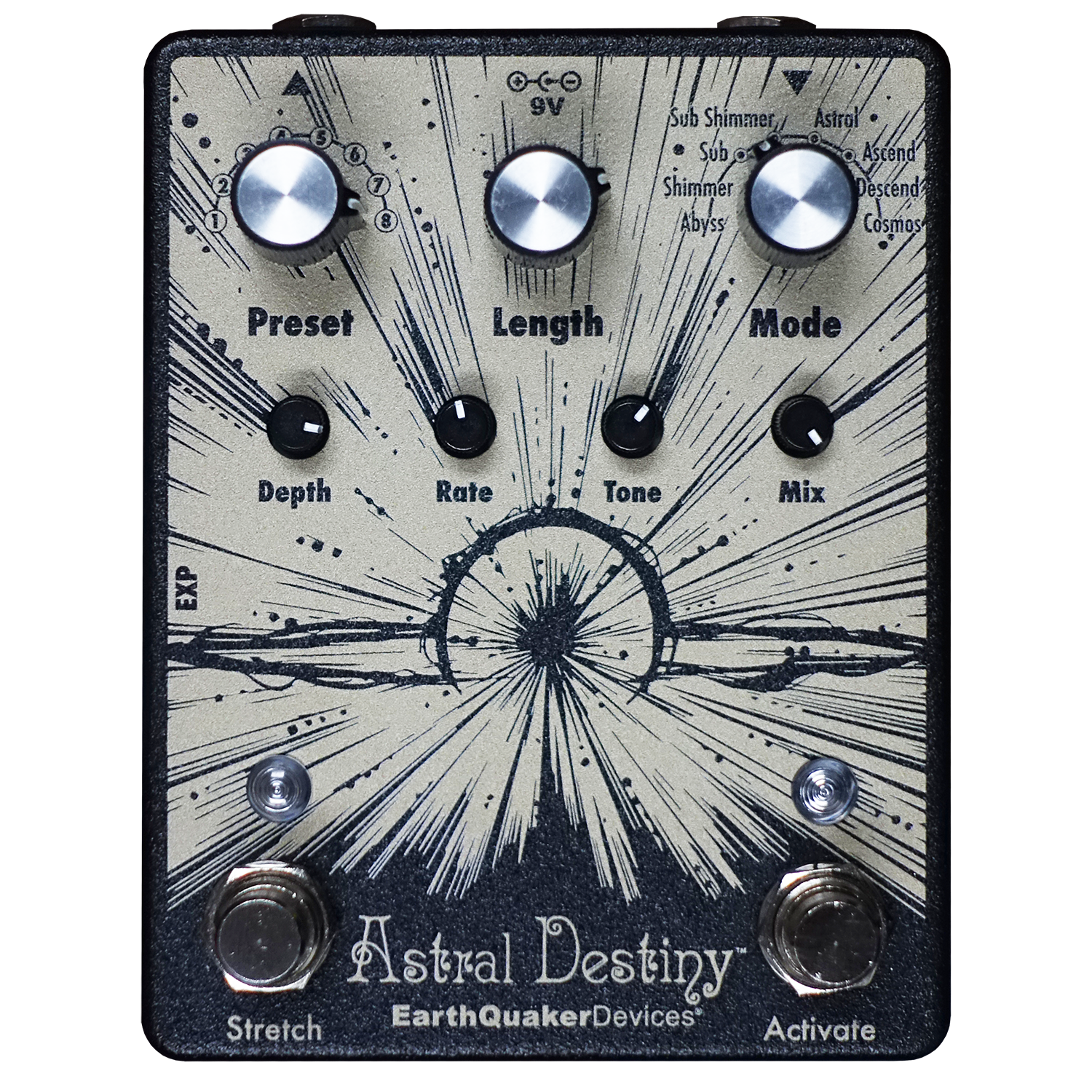Guitar effects pedal with 'Astral Destiny' branding on a white background