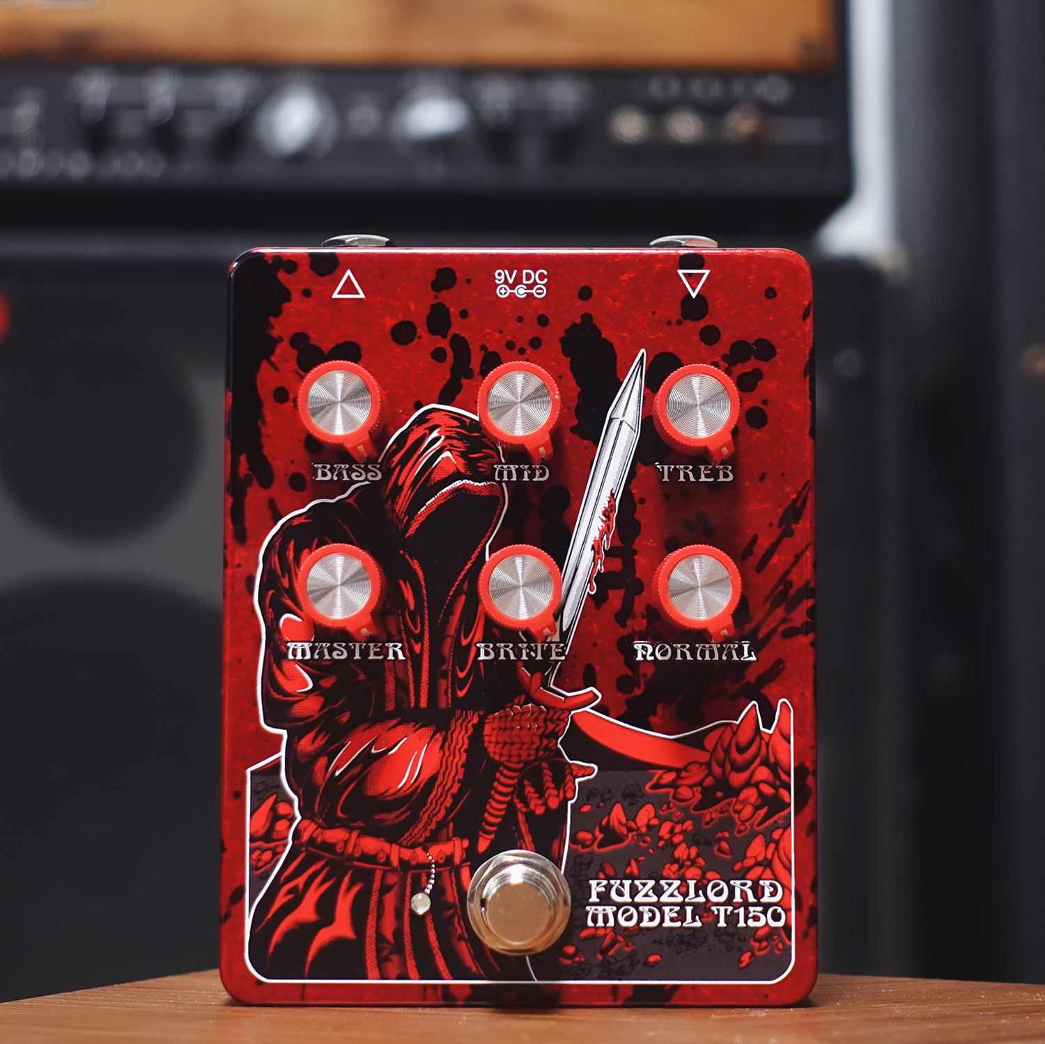 Guitar effects pedal with red and black design and 'Fuzzlord Model T150' branding at Cult FX HQ