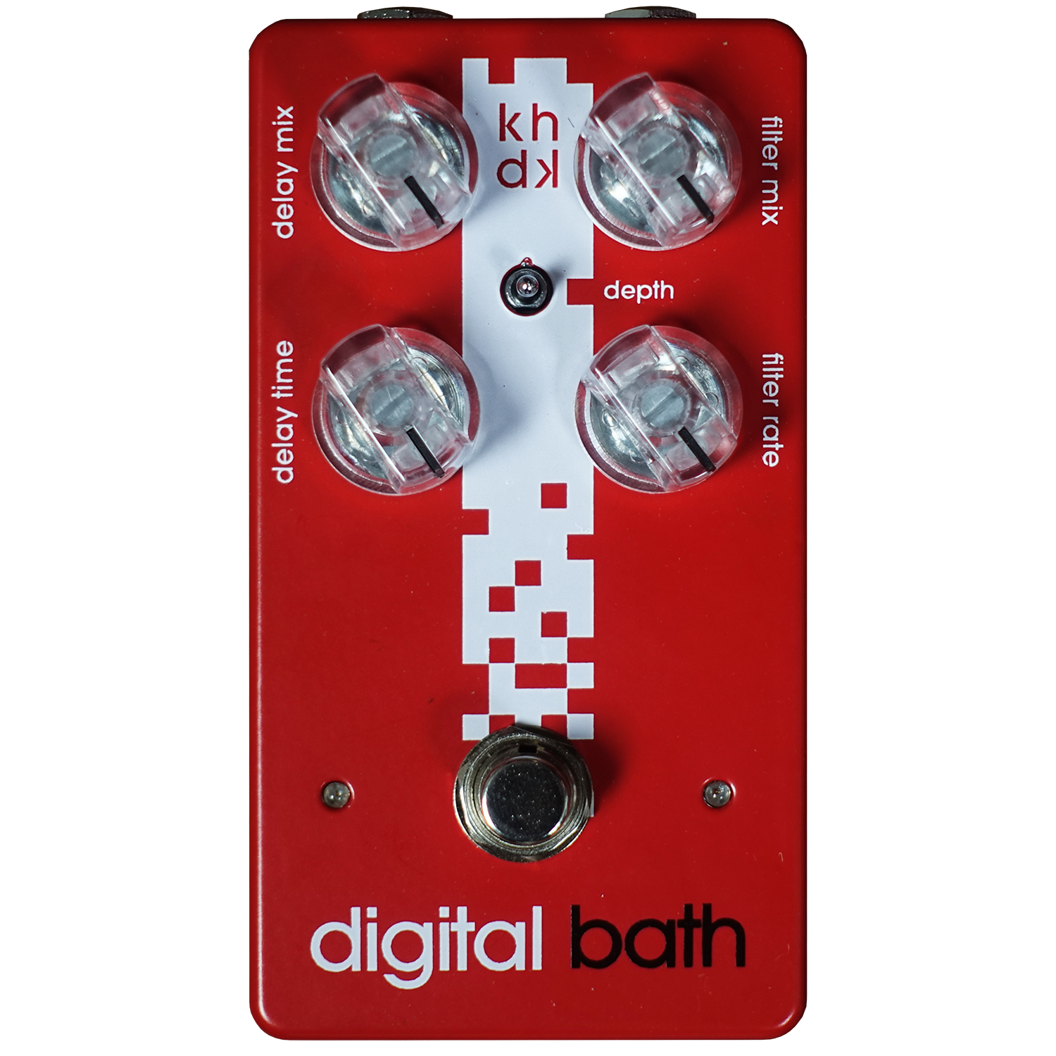 Red digital delay effects pedal with control knobs and 'Digital Bath' branding on a white background