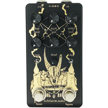 Black and gold Lichtlaerm Altar Mk3 Fuzz pedal for guitars
