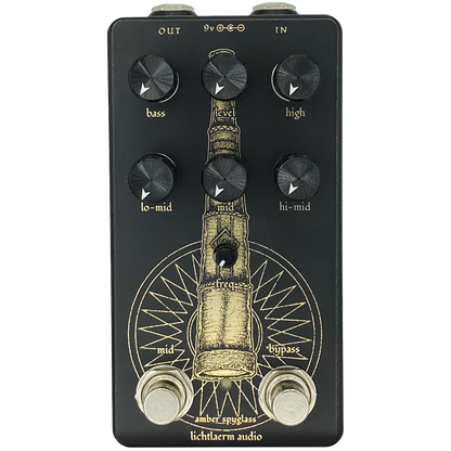 Black and gold Lichtlaerm Amber Spyglass  EQ pedal for guitars