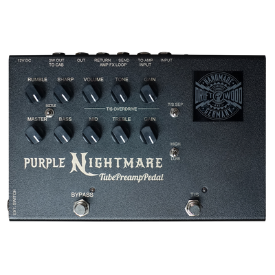 Purple Nightmare tube preamp pedal with control knobs by Driftwood from Germany 