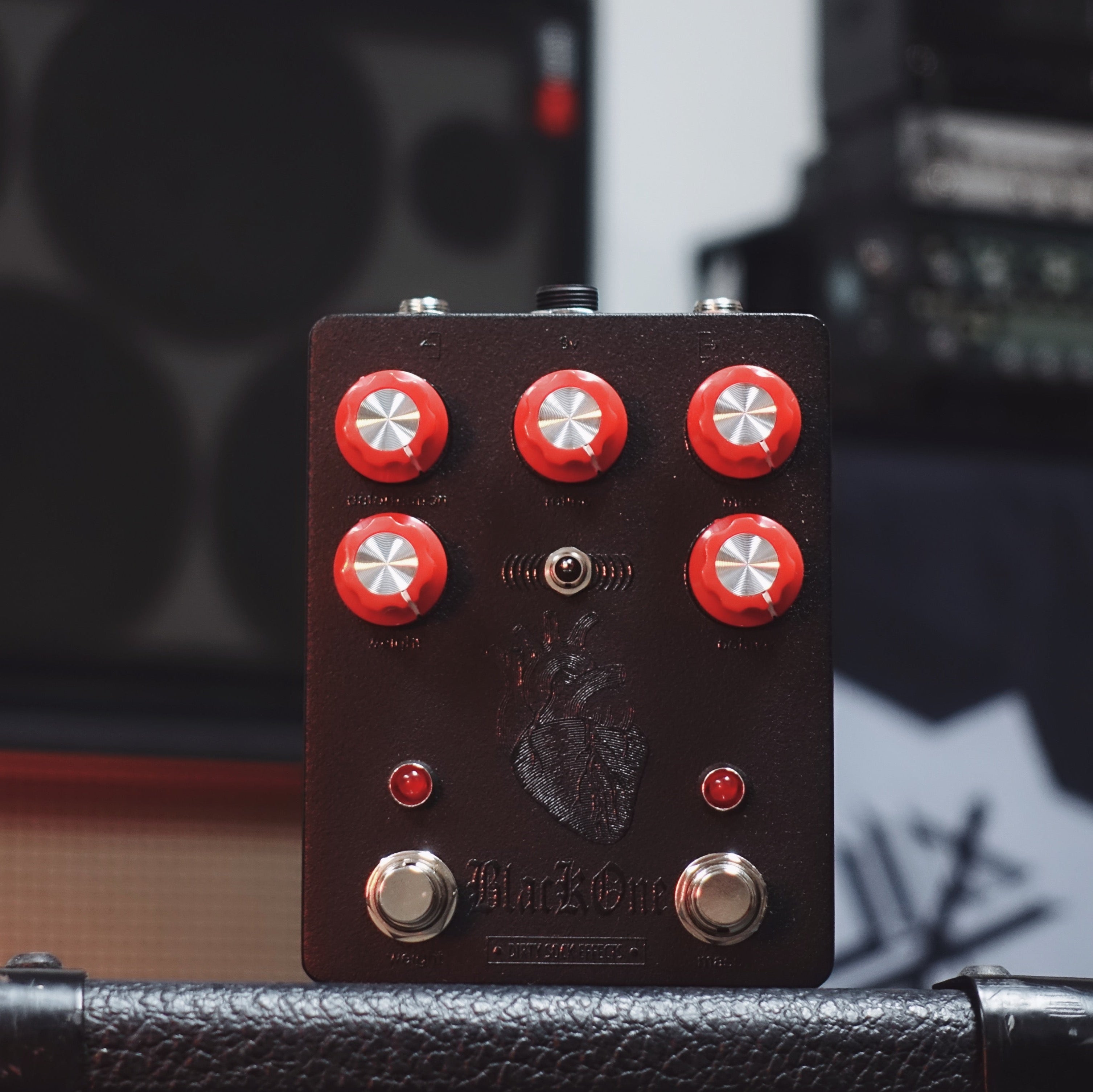 Black and red Dirty Sock Effects Black One Distortion + Fuzz Pedal for Guitars at Cult FX Headquarters