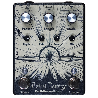 Guitar effects pedal with 'Astral Destiny' branding on a white background