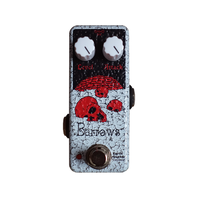 EarthQuaker Devices Barrows effects pedal with red skull design on a white background