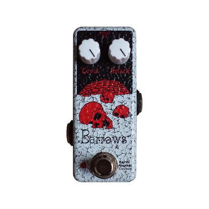 EarthQuaker Devices Barrows effects pedal with red skull design on a white background