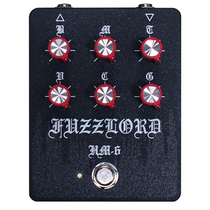 Black and red Fuzzlord distortion pedal based on HM-2