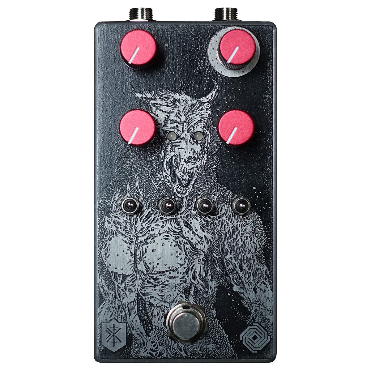 Black and silver acid etch Highwind Direwolf Boost Overdrive pedal for guitars