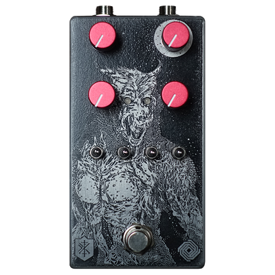 Black and silver acid etch Highwind Direwolf Boost Overdrive pedal for guitars