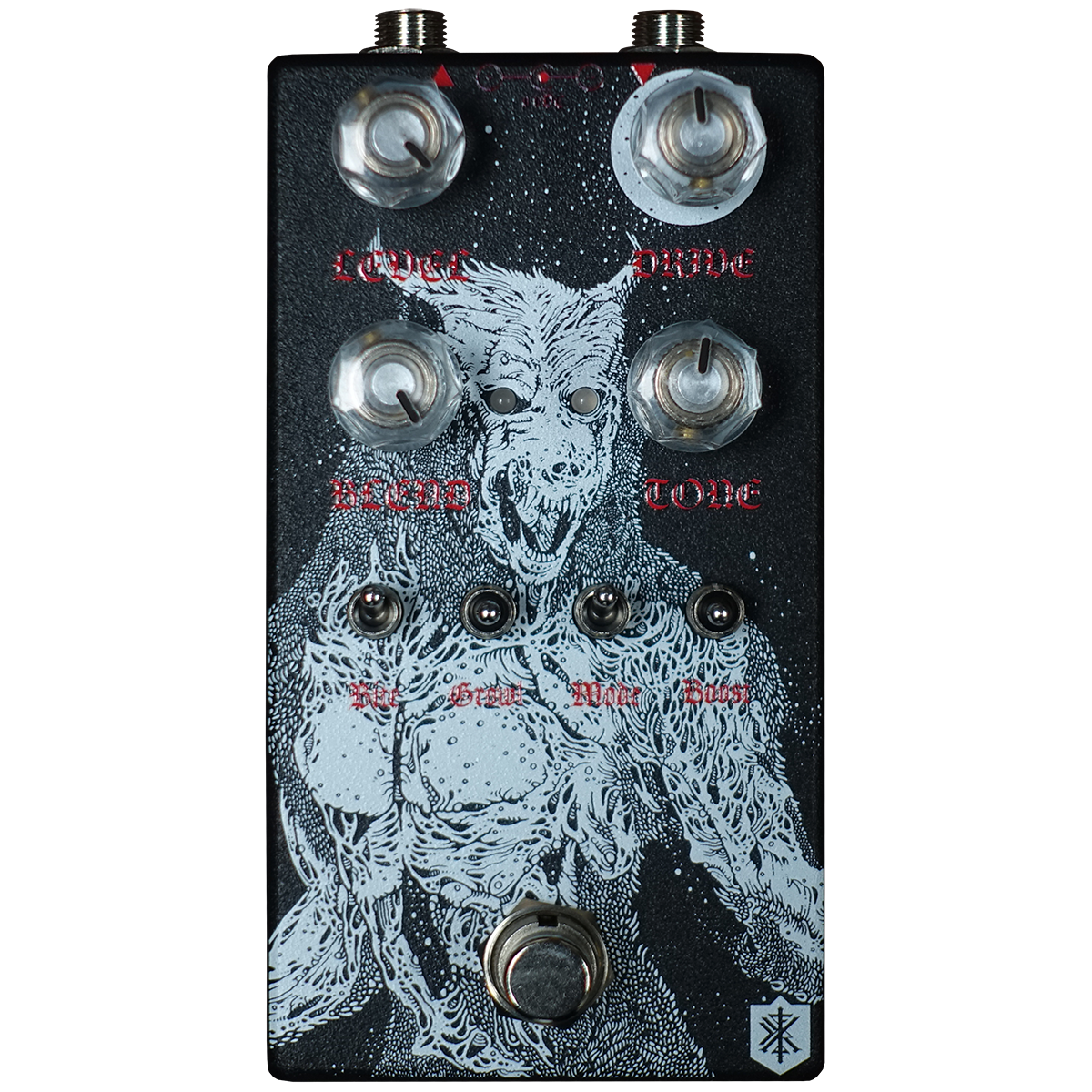 Black and white Highwind Direwolf Boost Overdrive pedal for guitars