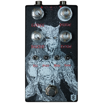 Black and white Highwind Direwolf Boost Overdrive pedal for guitars