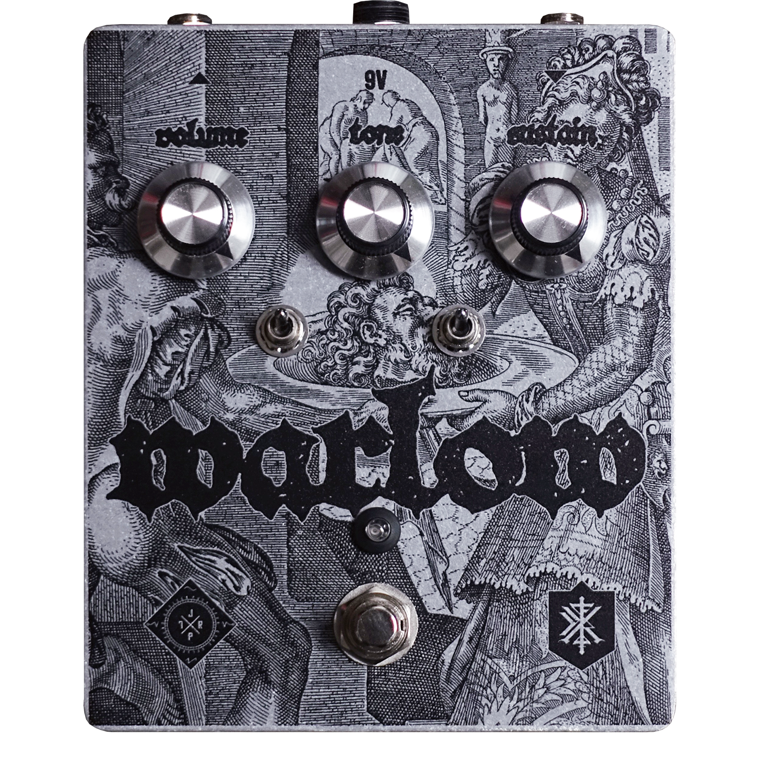 Jupiter FX Warlow Guitar effects pedal with intricate design and branding on a white background