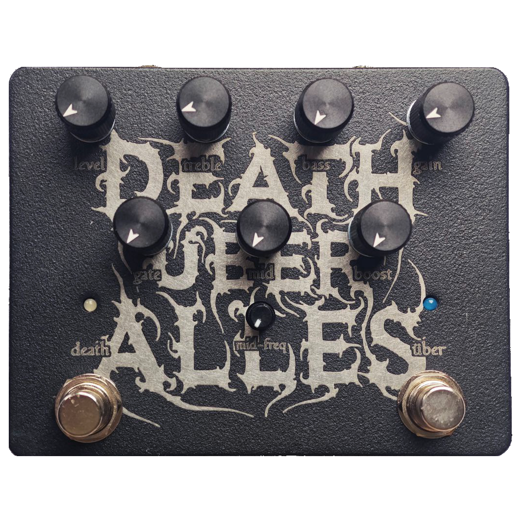 Lictlaerm Audio Guitar effects pedal with 'Death Uber Alles' branding on a white background