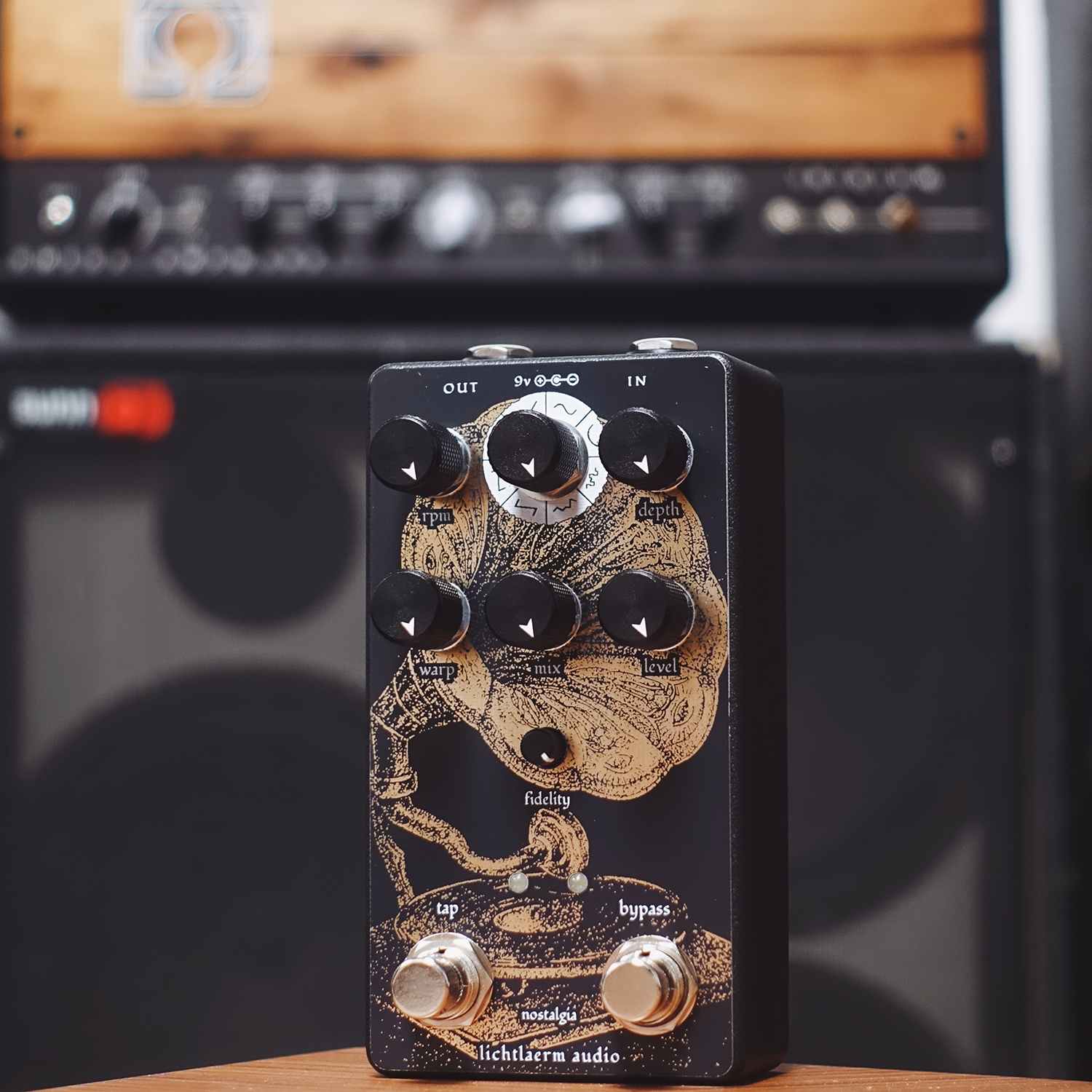 Lichtlearm Audio Nostalgia effects pedal with control knobs and labels on a white background