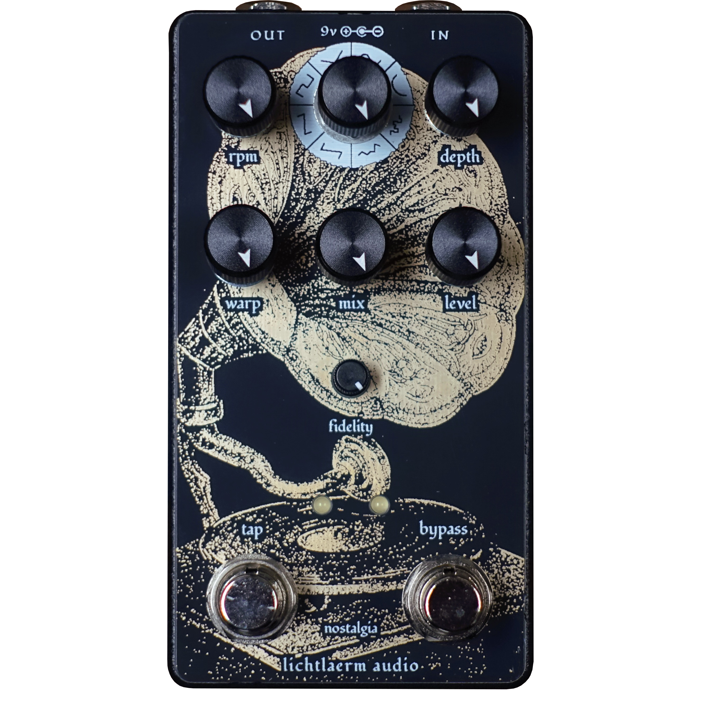 Lichtlearm Audio Nostalgia effects pedal with control knobs and labels on a white background