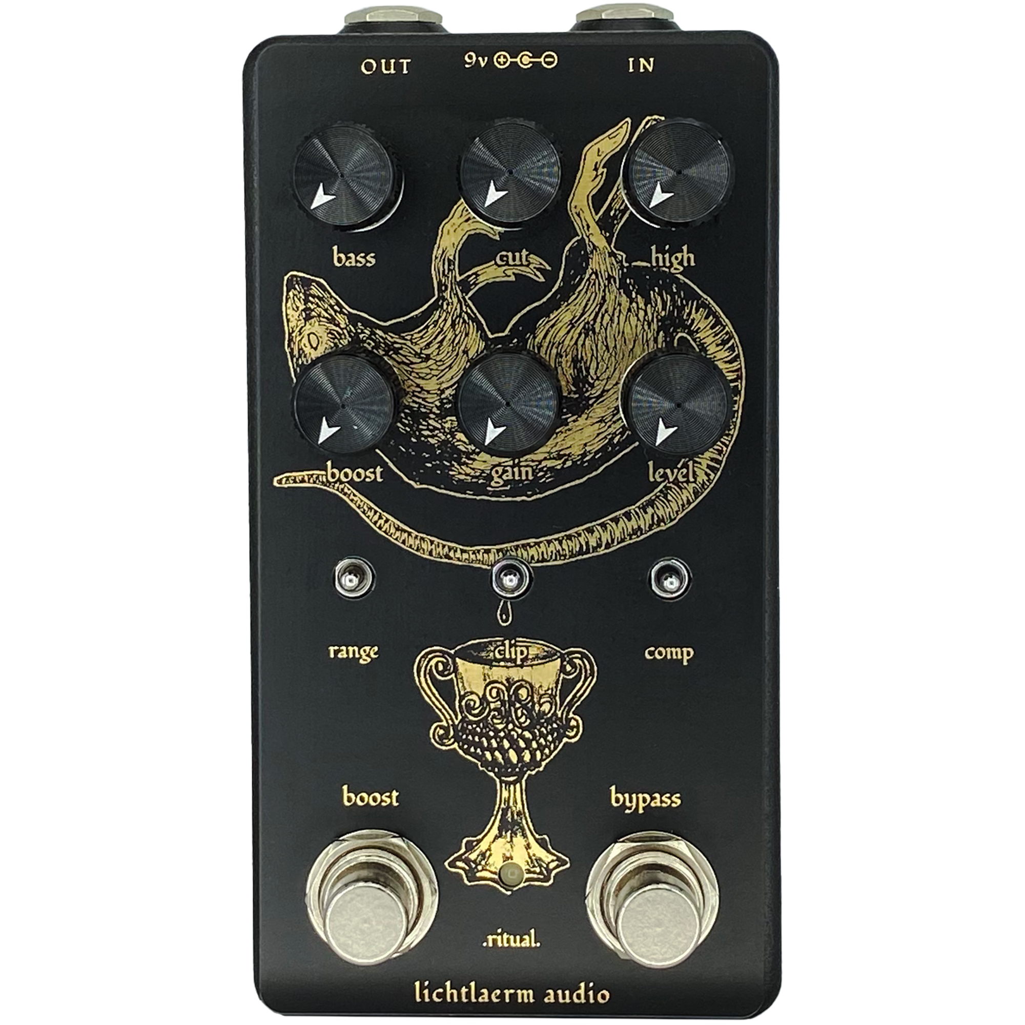 Black and gold Lichtlaerm Ritual Distortion pedal for guitars