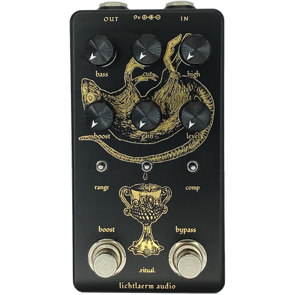 Black and gold Lichtlaerm Ritual Distortion pedal for guitars