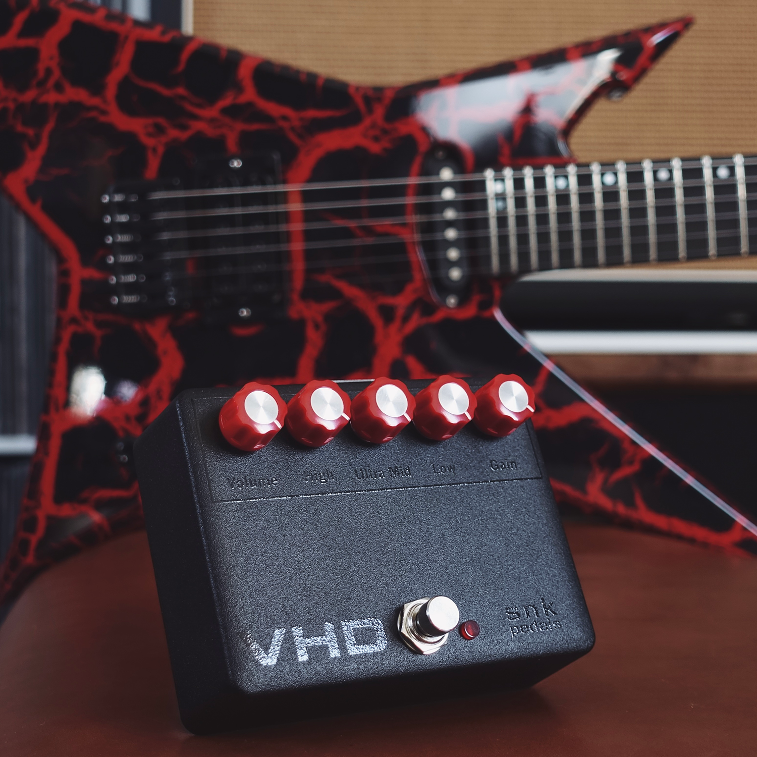 Black and red Snk VHD Distortion + Preamp pedal for guitar at Cult FX HQ