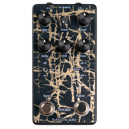 Lichtlaerm Audio Thorn pedal with black and gold design on a transparent background