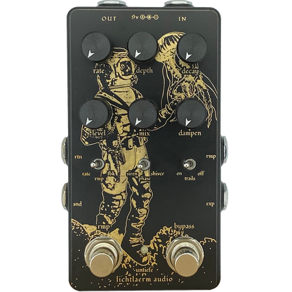 Black and gold Lichtlaerm Untiefe Multi-Modulation Reverb pedal for guitars