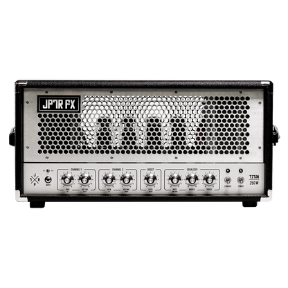 Guitar amplifier head with 'JF1R FX' branding and silver panel on a white background